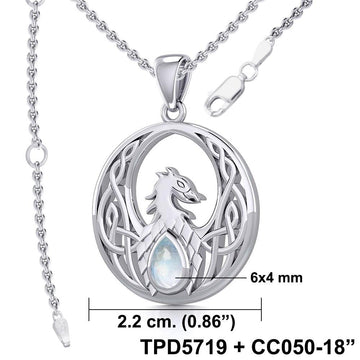 Rise with Resilience: Celtic Phoenix Sterling Silver Pendant with Gemstone TPD5719 | Embrace the Rebirth of Your Spirit - Jewelry